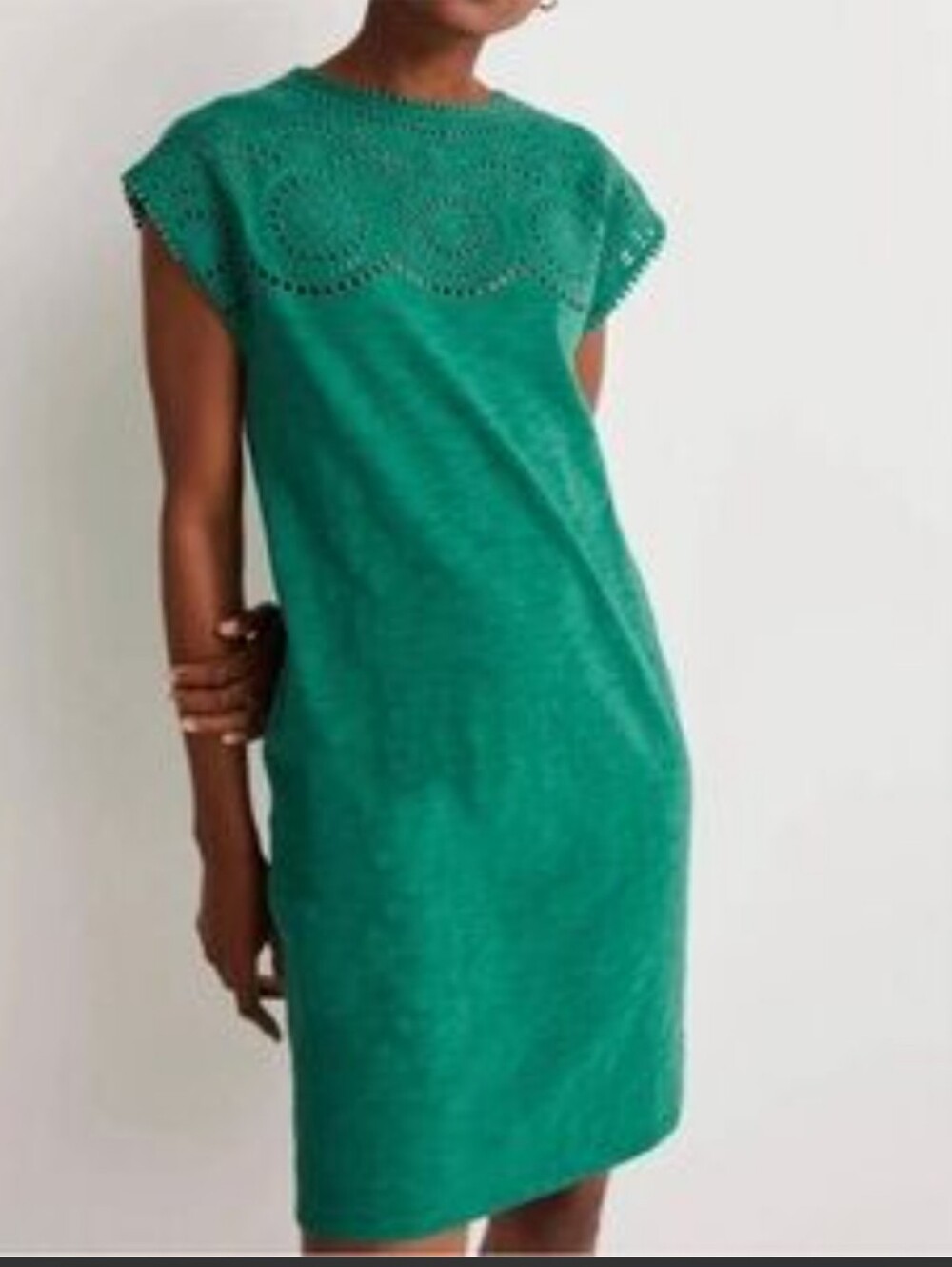 Boden Cutwork Shirt Dress Green Eyelet Boho Summer Midi Size 6L